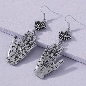 🔮 2 for $40 🔮 Mystic Palmistry Hand Evil Eye Witchy Dangle Earrings
